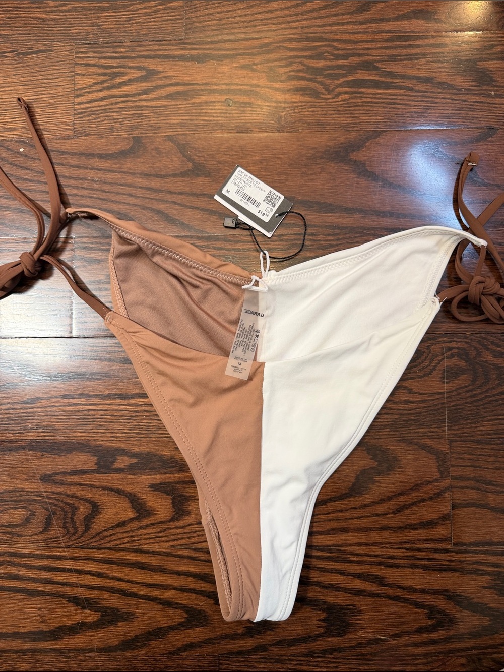 New Garage Two-Tone Bikini Bottom in White and Brown M